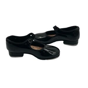 Capezio Black Patent Tele Tone Tap Shoes Size 9 Wide Girl’s